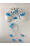 Turquoise Pearl Stoned Floral Maternity Crown Slippers Bandana Baby Booties Set - 3