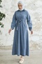 Jeans Dress with Zippered Collar - Blue - 4