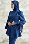 Tasseled Sleeve Jewelled Crepe Set - Cobalt Blue - 3