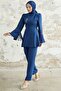 Tasseled Sleeve Jewelled Crepe Set - Cobalt Blue - 4