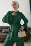Pleated Sleeve Belted Double Set - Emerald Green - 2