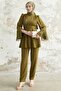 Tasseled Sleeve Jewelled Crepe Set - Oil Green - 5