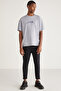 Crıspın Men's Crew Neck 100% Cotton Print Detailed Light Gray T-shirt - 6
