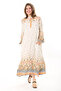 Women's Beige Woven Viscose Fabric Front Placket Buttoned Long Sleeve Dress 65N36871