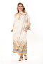 Women's Beige Woven Viscose Fabric Front Placket Buttoned Long Sleeve Dress 65N36871 - 7