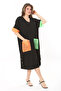 Women's Plus Size Black Mesh and Ornamental Button Detailed Relaxed Fit Dress 65N37859