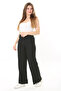 Women's Large Size Black Wrap Pants with Elastic Waist 65N37888 - 7