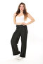 Women's Large Size Black Wrap Pants with Elastic Waist 65N37888 - 5
