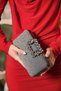 Platinum Silvery Women's Flower Motif Cover Detail Evening Dress Evening Bag - 4