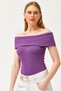 Women's Purple Madonna Collar Lycra Blouse BLZ-19002586 - 5