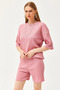 Women's Dried Rose Bottom Short Tights Top Loose Blouse Set TKM-19000200 - 4