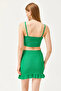 Women's Grass Green Top Gathered Blouse Bottom Mini Skirt Set TKM-19000285 - 5