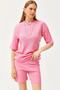 Women's Pink Bottom Short Tights Top Loose Blouse Set TKM-19000200