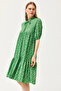 Women's Green Collar Lace-up Piece Dress ELB-19002134 - 3
