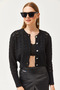 Women's Black Inner Bustier Top Openwork Cardigan Knitwear Set TKM-19000287 - 4