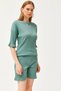 Women's Green Green Bottom Short Tights Top Loose Blouse Set TKM-19000200 - 3
