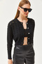 Women's Black Inner Bustier Top Openwork Cardigan Knitwear Set TKM-19000287 - 5