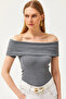 Women's Smoked Madonna Collar Lycra Blouse BLZ-19002586