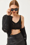 Women's Black Inner Bustier Top Openwork Cardigan Knitwear Set TKM-19000287 - 3