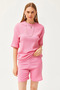 Women's Pink Bottom Short Tights Top Loose Blouse Set TKM-19000200 - 2