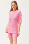 Women's Pink Bottom Short Tights Top Loose Blouse Set TKM-19000200 - 4