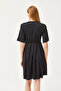 Women's Black V-Neck Elastic Waist Mini Dress ELB-19002137 - 2