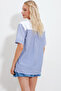 Women's White Crew Neck Stripe Garnished Oversize T-Shirt ALC-X11962 - 4