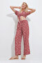 Women's Cinnamon Patterned Tied Crop Blouse and Pocket Trousers Bottom Top Woven Set Alc-X11745 - 3