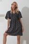 Women's Black V-Neck Short Sleeve Floral Print Skirt Flounced Woven Dress Alc-X11742 - 3