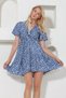 Women's Blue V-Neck Floral Patterned Skirt Flounce Woven Dress Alc-X11740 - 2