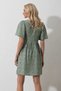 Women's Khaki V-Neck Short Sleeve Floral Patterned Skirt Flounced Woven Dress Alc-X11742 - 6