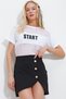 Women's White Crew Neck Printed Tulle Detailed T-Shirt ALC-X11959 - 2