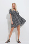 Women's Black V-Neck Floral Patterned Skirt Flounced Woven Dress Alc-X11740 - 3