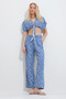 Women's Blue Patterned Tie-Up Crop Blouse and Pocket Trousers Bottom Top Woven Set Alc-X11745 - 4