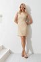 Women's Beige Crew Neck Outcut Cut Knitted Dress ALC-X11865 - 3
