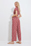 Women's Cinnamon Patterned Tied Crop Blouse and Pocket Trousers Bottom Top Woven Set Alc-X11745 - 6