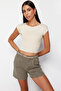 Taş Bisiklet Yaka Ay Kol Fitted/Vücuda Oturan Crop Örme Bluz TWOSS24BZ00446 - 3