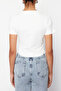 Beyaz Kelebek Desenli Crop Örme T-Shirt TEDSS24TS00029 - 4