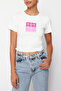 Beyaz Kelebek Desenli Crop Örme T-Shirt TEDSS24TS00029 - 2