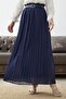 Belted Gathered Waist Chiffon Skirt - Navy Blue - 2