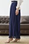 Belted Gathered Waist Chiffon Skirt - Navy Blue - 3