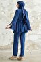 Tasseled Sleeve Jewelled Crepe Set - Cobalt Blue - 5