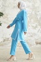 Embroidery Patterned Kimono Set - Blue - 3