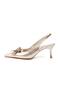 Sheila Gold Color Stoned Bow Accessory Open Back Women's Evening Dress Heeled Shoes - 7