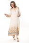 Women's Beige Woven Viscose Fabric Front Placket Buttoned Long Sleeve Dress 65N36871 - 3