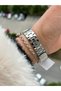 Brand Steel Cord, Black Dial, Waterproof Silver Color Women's Wristwatch with Evil Eye Beads Bracelet - 6