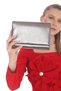 Platinum Colored Crystal Material Evening Bag with Magnetic Cover, Can Be Used in Hand and with Strap - 5