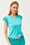 Women's Mint Green Sleeve Pleated Knitted Viscose Blouse BLZ-19002554 - 4