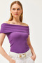 Women's Purple Madonna Collar Lycra Blouse BLZ-19002586