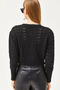 Women's Black Inner Bustier Top Openwork Cardigan Knitwear Set TKM-19000287 - 7